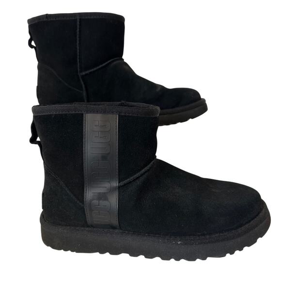 Ugg Women's Classic Mini Side Logo Boots 5" Shaft Black Size 7 Suede 1122558 - Picture 1 of 9